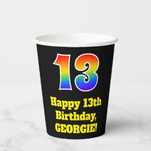 13th Birthday: Colourful, Fun, Exciting, Rainbow 1 Paper Cups