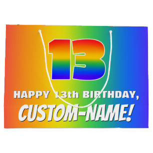 13th Birthday: Colourful, Fun Rainbow Pattern # 13 Large Gift Bag