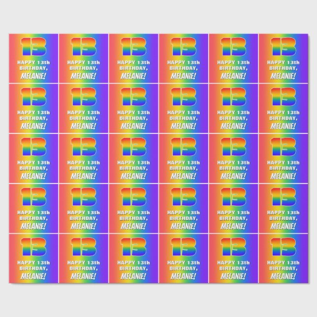 13th Birthday: Colourful, Fun Rainbow Pattern # 13 Wrapping Paper (Seam)