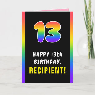 13th Birthday: Colourful Rainbow # 13, Custom Name Card