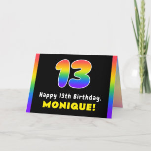 13th Birthday: Colourful Rainbow # 13, Custom Name Card