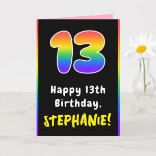 13th Birthday: Colourful Rainbow # 13, Custom Name Card