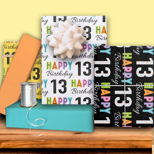 13th Birthday Colourful Typography  Wrapping Paper Sheet