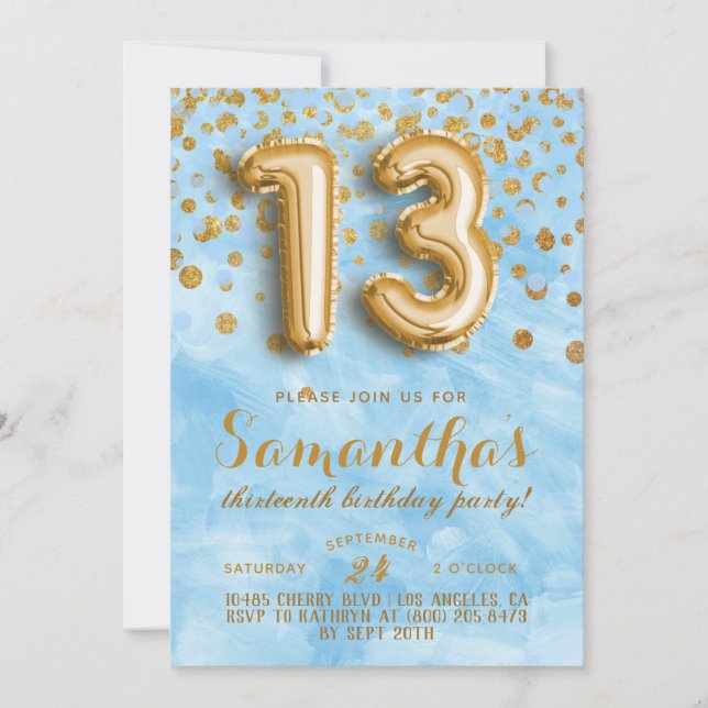 13th Birthday Confetti Invitation (Front)