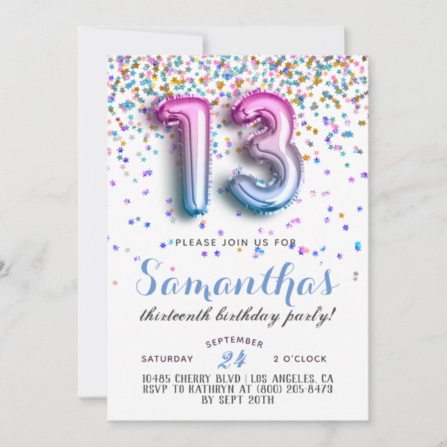 13th Birthday Confetti Invitation (Front)