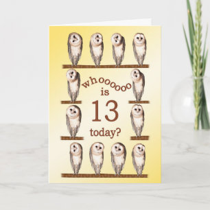 13th birthday, Curious owls card. Card