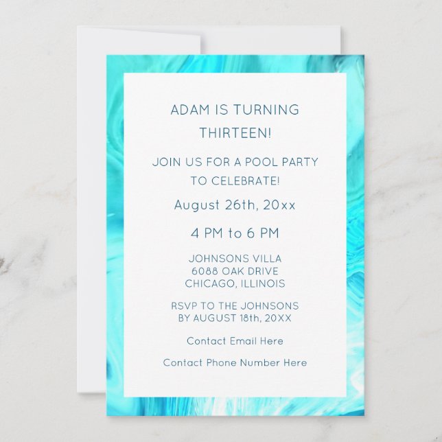 13th Birthday Custom Age Blue Abstract Artsy Cool Invitation (Front)