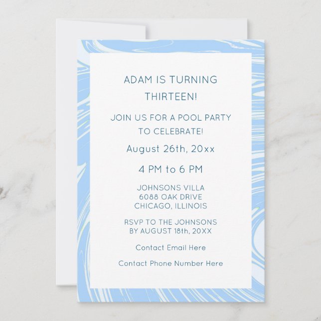 13th Birthday Custom Age Blue Waves Abstract 2023 Invitation (Front)