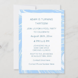 13th Birthday Custom Age Blue Waves Abstract 2023 Invitation