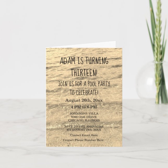 13th Birthday Custom Age Name Sparkly Water Cool Invitation (Front)