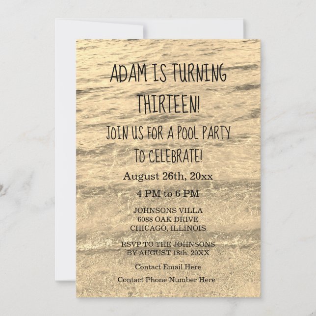 13th Birthday Custom Age Name Sparkly Water Cute Invitation (Front)