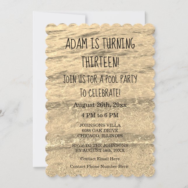 13th Birthday Custom Age Name Water Abstract Cute Invitation (Front)