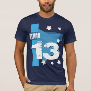 13th Birthday Custom Name BLUE and WHITE V8 T-Shirt