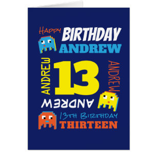 13th birthday custom name yellow blue pixel gamer