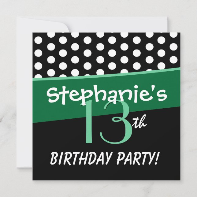 13th Birthday Cute Polka Dots for Girl Invitation (Front)