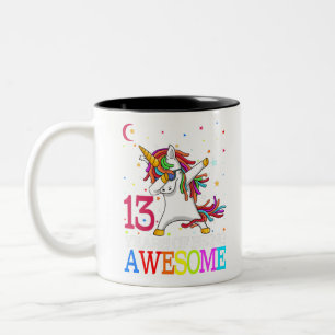 13th Birthday Dabbing Unicorn Party Gift 13 Years Two-Tone Coffee Mug