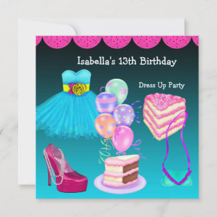 13th Birthday Dress Up Party Teal Pink Invitation