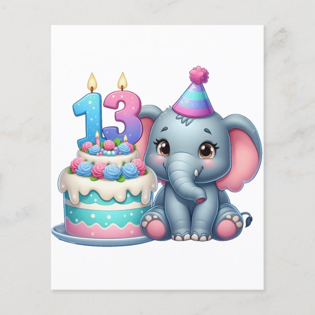 13th Birthday Elephant Cake Flyer (Front)