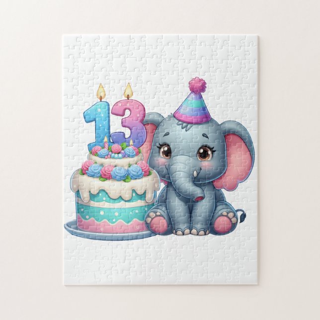 13th Birthday Elephant Cake Jigsaw Puzzle (Vertical)