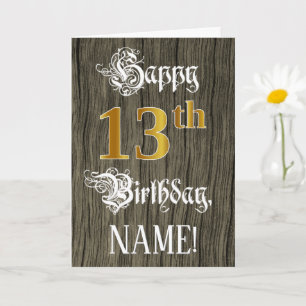 13th Birthday: Faux Gold Look + Faux Wood Pattern Card