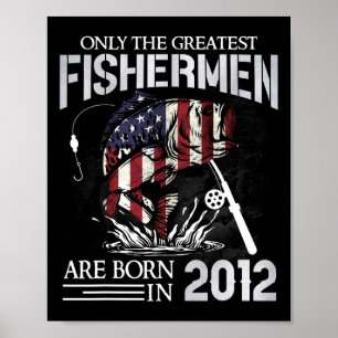 13th Birthday Fishermen Usa Flag 13 Year Old Fishi Poster