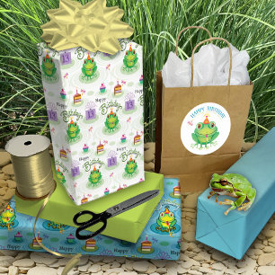 13th Birthday Frog Having Toads Of Fun  Wrapping P Paper Sheet