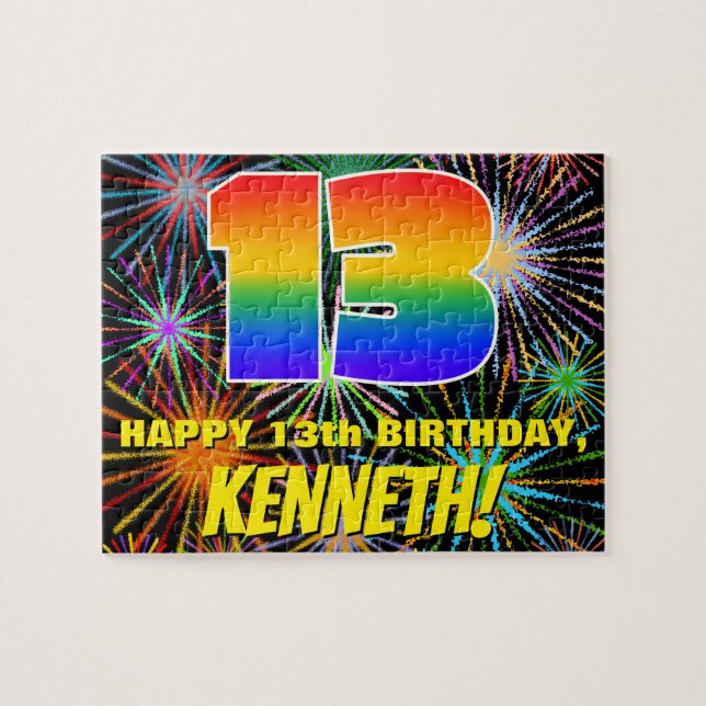 13th Birthday: Fun, Colourful Celebratory Firework Jigsaw Puzzle (Horizontal)