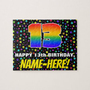 13th Birthday — Fun, Colourful Star Field Pattern Jigsaw Puzzle