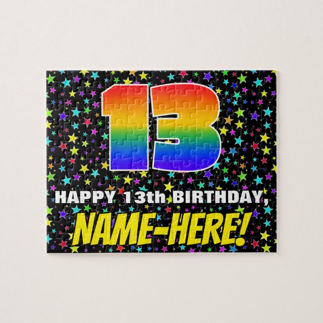 13th Birthday — Fun, Colourful Star Field Pattern Jigsaw Puzzle (Horizontal)