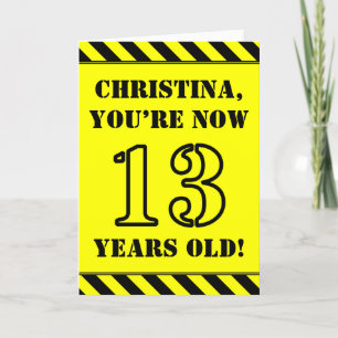 13th Birthday: Fun Stencil Style Text, Custom Name Card
