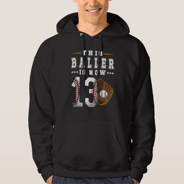 13th Birthday Gift Baseball Player 13 Year Old Boy Hoodie (Front)