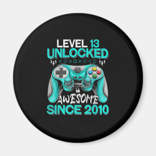 13th Birthday Gift Boys Level 13 Unlocked Awesome Magnet