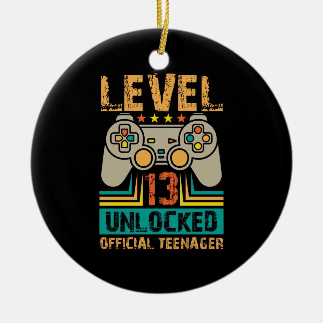 13th Birthday Gift Boys Level 13 Unlocked Official Ceramic Ornament (Front)