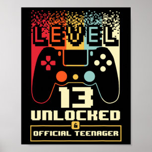 13th Birthday Gift Boys Level 13 Unlocked Official Poster