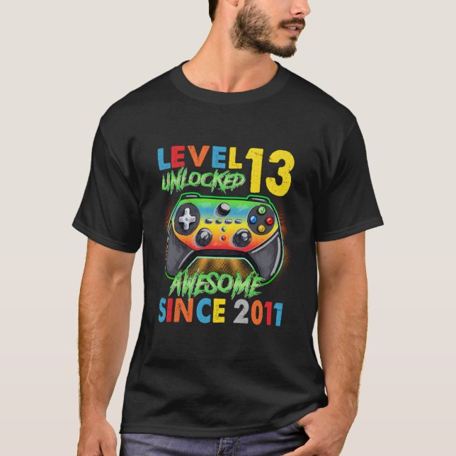 13Th Birthday Gifts Boy Level 13 Unlocked Awesome  T-Shirt (Front)