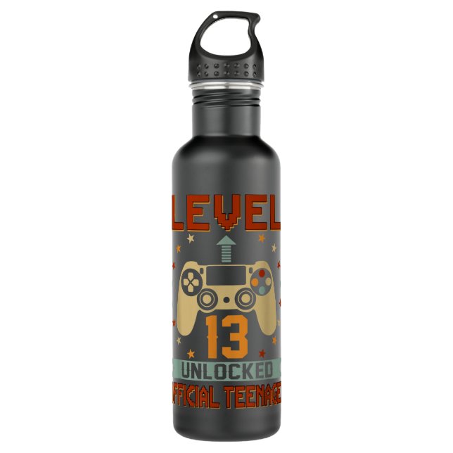13th Birthday Gifts Boys Level 13 Unlocked Officia 710 Ml Water Bottle (Front)