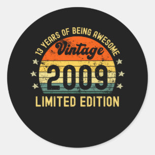13th birthday gifts vintage 2009 limited edition classic round sticker