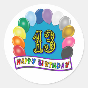 13th Birthday Gifts with Assorted Balloons Design Classic Round Sticker