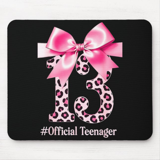 13th Birthday Girl Nk Coquette Bow Leopard 13 Year Mouse Pad (Front)