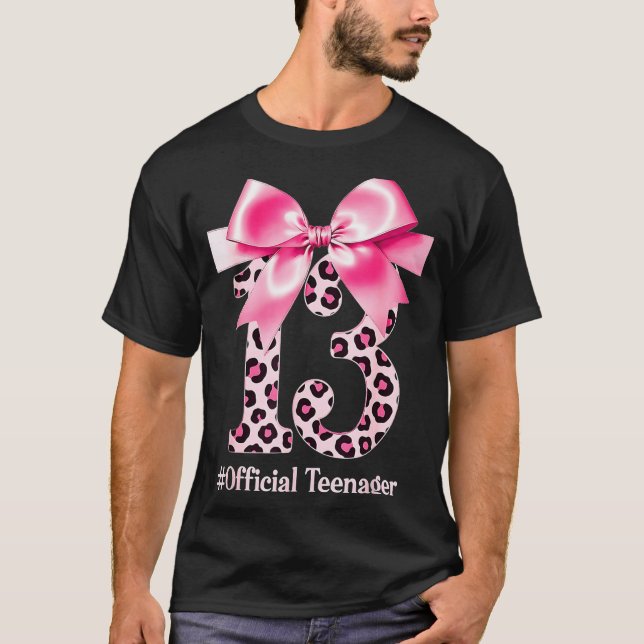 13th Birthday Girl Nk Coquette Bow Leopard 13 Year T-Shirt (Front)