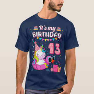 13th Birthday Girl Unicorn Duck Swimming Pool 13 Y T-Shirt