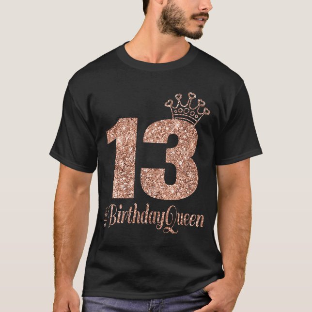 13th Birthday  Girls Double Digits Rose Coloured T-Shirt (Front)