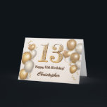 13th Birthday Gold Balloons and Confetti Birthday Card<br><div class="desc">13th Birthday Gold Balloons and Confetti Birthday Card. For further customisation,  please click the "Customise it" button and use our design tool to modify this template.</div>