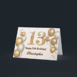 13th Birthday Gold Balloons and Confetti Birthday Card<br><div class="desc">13th Birthday Gold Balloons and Confetti Birthday Card. For further customisation,  please click the "Customise it" button and use our design tool to modify this template.</div>