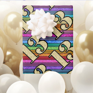 13th Birthday Gold Numbers Rainbow Stripe Glitter  Wrapping Paper Sheet