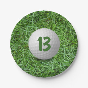 13th Birthday Golf Ball on Grass Paper Plate