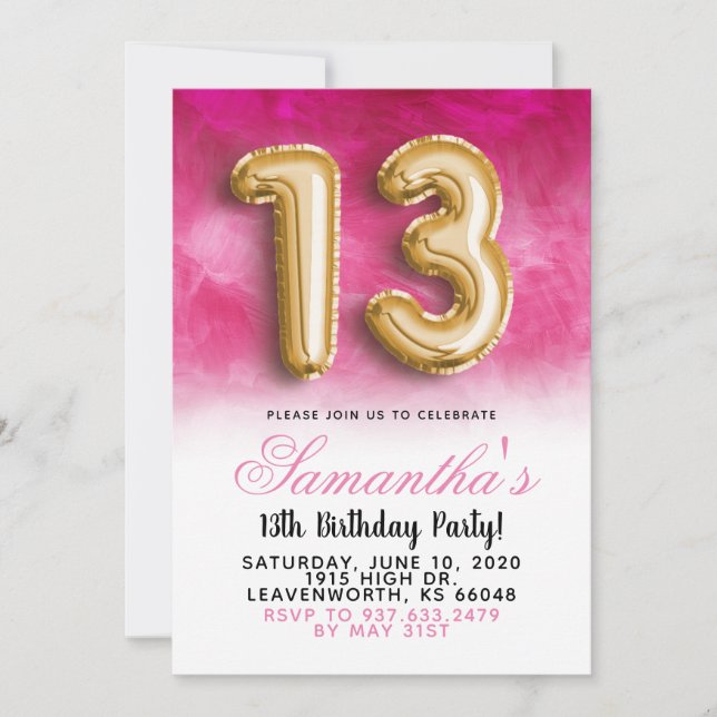 13th Birthday Gradient Invitation (Front)