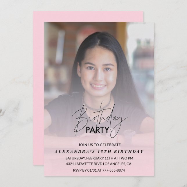 13th birthday invitation Birthday Party Photo pink (Front/Back)