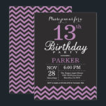 13th Birthday Invitation Black and Purple<br><div class="desc">13th Birthday Invitation with Black and Purple Chevron. Chalkboard. Kids Birthday. Boy or Girl Bday Invite. For further customisation,  please click the "Customise it" button and use our design tool to modify this template.</div>