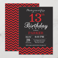 13th Birthday Invitation Black and Red